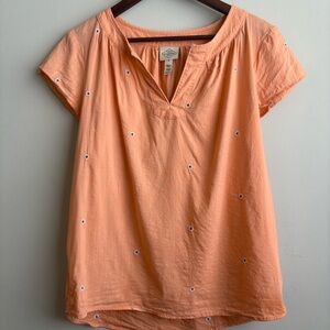 St. John's Bay Peach Short-Sleeve Embroidered V-Notch Top